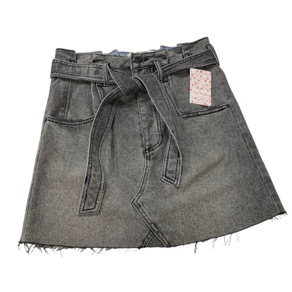Free People Dresses & Skirts - Free People Washed Black Denim Cut Off Button Fly East of Eden Belted Skirt 27